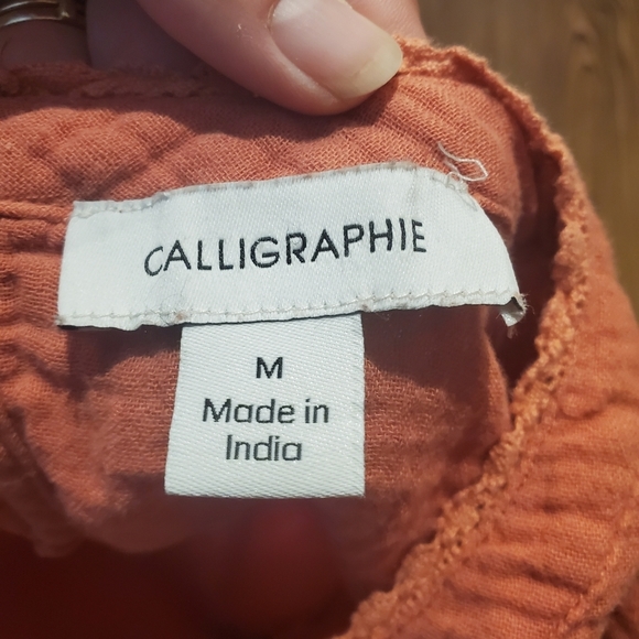 Calligraphie Dusty Rose Top Long Sleeve Peplum Cotton Embroidered Mesh Casual M - Picture 3 of 9